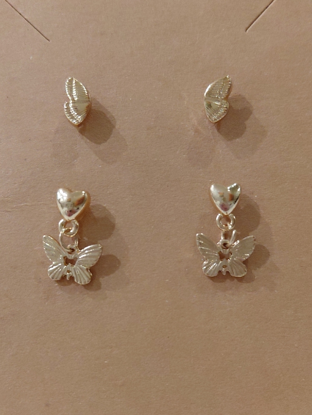New No Boundaries Gold Butterfly and Heart Drop Earrings Set Of 2